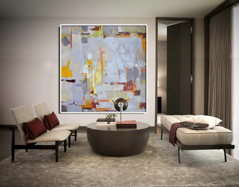 Abstract Painting Extra Large Canvas Art,Oversized Contemporary Art,Hand Made Original Art,Violet Ash,Yellow,Red,Orange.etc